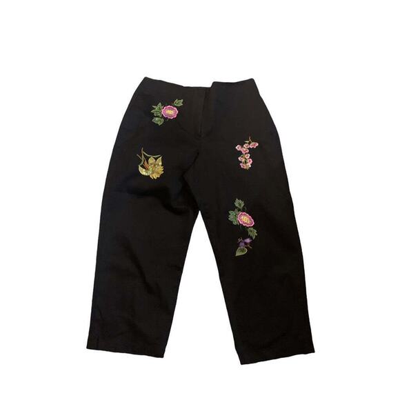 14P Larry Levine Petite Sport Stretch Women's Crop Black Dress Paints Embroidery - Picture 1 of 7